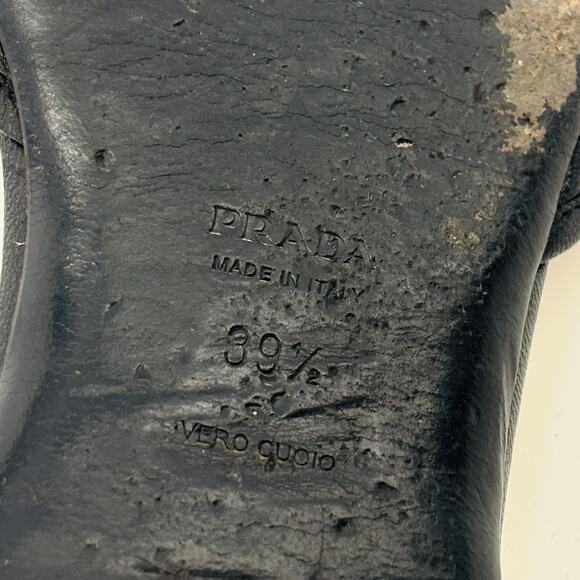 Prada Leather D'orsay Flats Slip On Open Toe Shoes Black Size 39.5 /US 9 Women - Picture 8 of 8